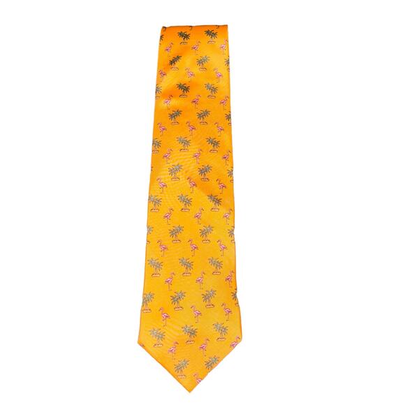 Tango Mens Neck Tie Golden Yellow Palm Trees & Flamingo Theme SILK? - Picture 1 of 5